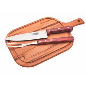 Set asado cuchillo liso + tabla madera 3 un mango madera Polywood tramontina Madera rojiza