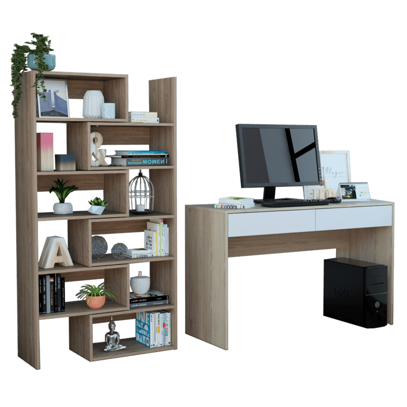 Combo-Office-40-Escritorio---Biblioteca---Rovere---Blanco-TuHome