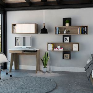 Escritorio + Gabinete + Wall 2b Note - Blanco Hg / Miel TuHome