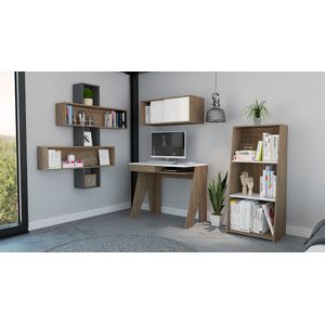 Escritorio + Gabinete + Biblioteca 120 + Wall 2b Note - Blanco Hg / Miel TuHome