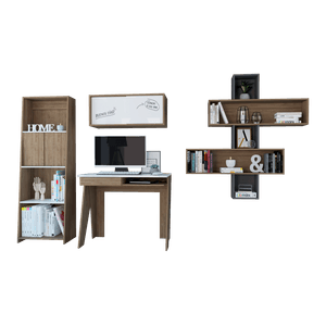 Escritorio + Gabinete + Biblioteca 160 + Wall 2b Note - Blanco Hg / Miel TuHome