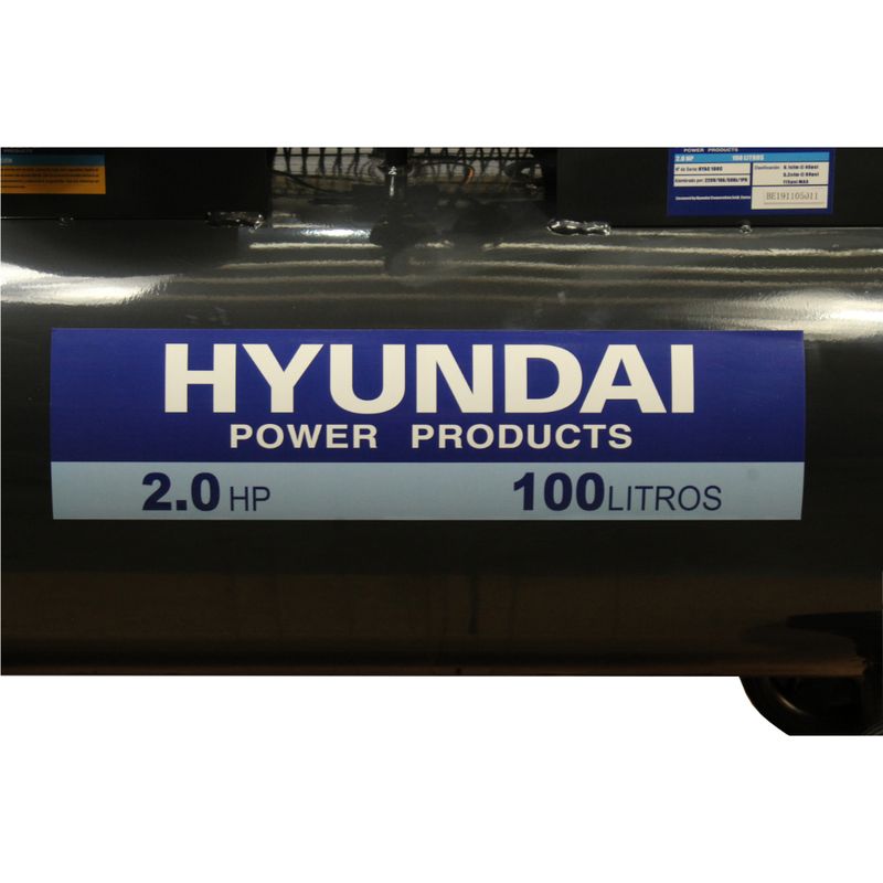 Compresor Hyundai Monofasico 2HP 100L 115PSI Correa