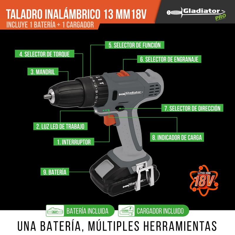 Taladro-Inalambrico-13Mm-18V-1Bat-Tp-613-18-C1-Gladiator