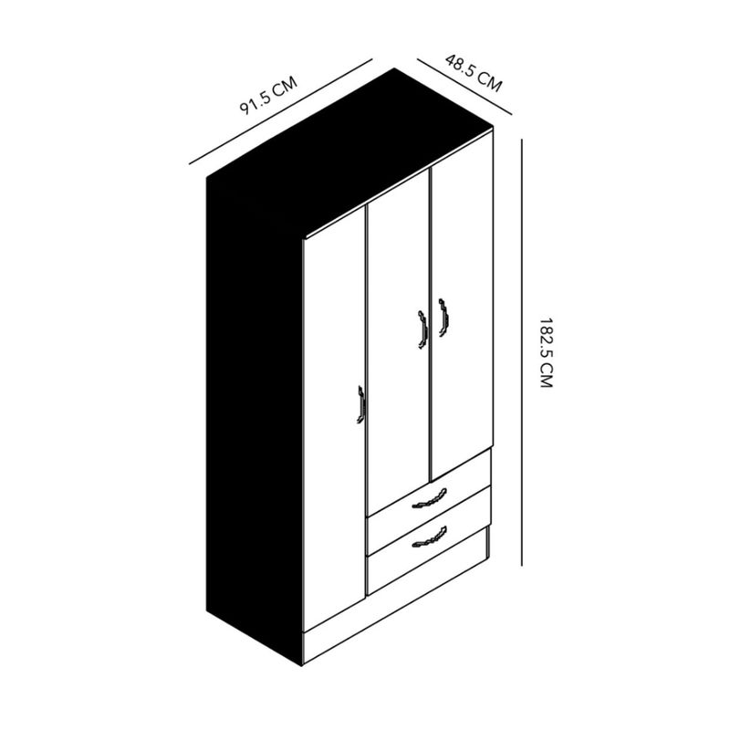 Mueble-Ropero-3-Puertas---2-Cajones-R915Nm-Nogal-Mobikit