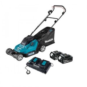Cortadora de Cesped Inalámbrica 18V + 2 Baterías 5Ah y Cargador Doble Makita