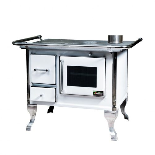 Cocina Leña 82 X 56cm Blanca Mueble C/Vidrio + Kit Cañones 5'' Alcazar