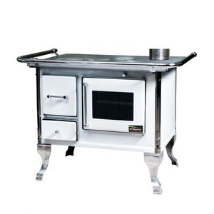 Cocina Leña 82 X 56cm Blanca Mueble C/Vidrio + Kit Cañones 5" Alcazar