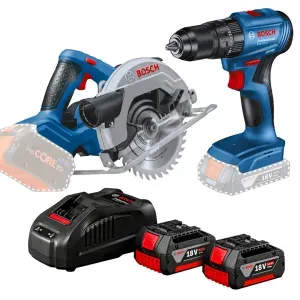 Combo Inalamb Taladro Percut Bosch Gsb 185-Li + Sierra Circular Gks 18V-57-Li + Kit 2 Baterias + Cargador Rapido
