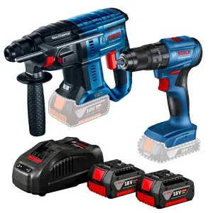 Combo Inalambrico  Taladro Perc Bosch Gsb 185-Li + Martillo Perforador Gbh 180-Li + Kit 2 Baterias + Cargador Rapido