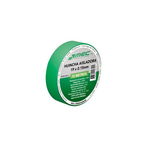 Huincha Aisladora 19 X 0,15 Mm X 10 Mts Verde MEC