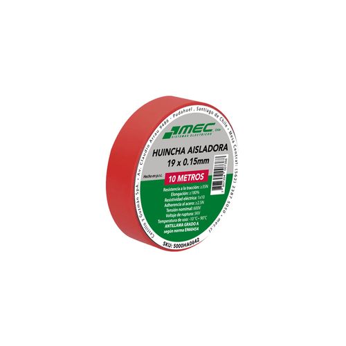 Huincha Aisladora 19 X 0,15 Mm X 10 Mts Roja MEC