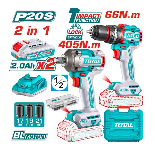 Kit Combo Total 20V Taladro de Impacto + Llave de Impacto Inalambrico P20S -TOTAL
