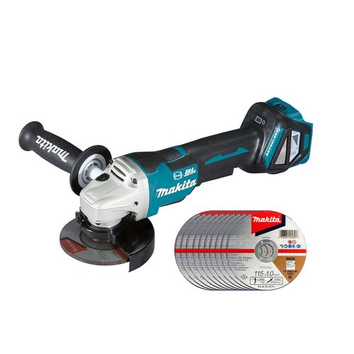 Esmeril angular inalámbrico velocidad variable 18v 115mm + 10 discos de corte - Makita DGA467Z-1