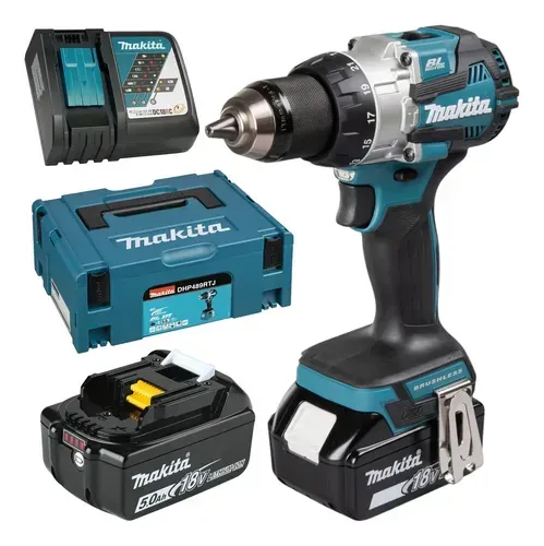 Taladro percutor 18v 13mm 110Nm + 2 baterías 5.0ah +  cargador rápido + makpac - Makita DHP489RTJ